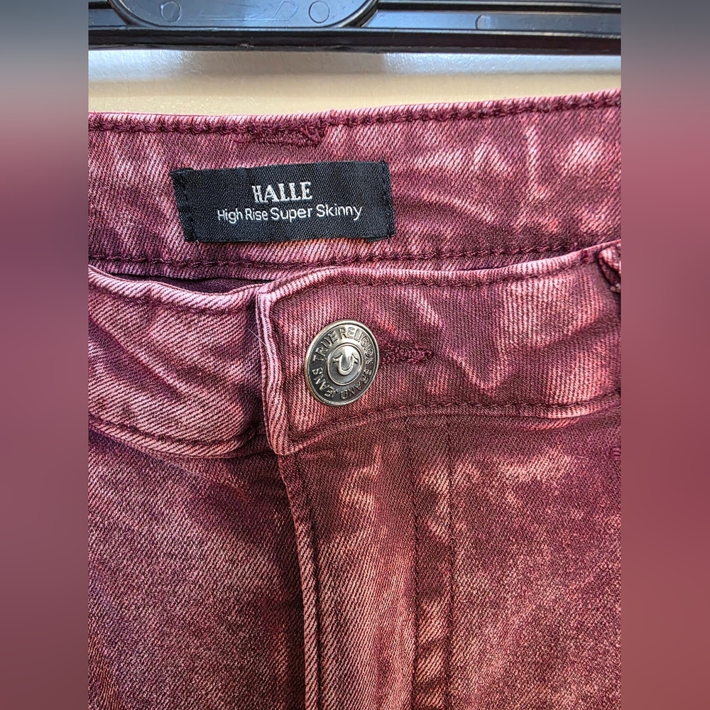 *2 For $40* True Religion Halle High Rise Burgundy Super Skinny Jeans - Picture 4 of 13